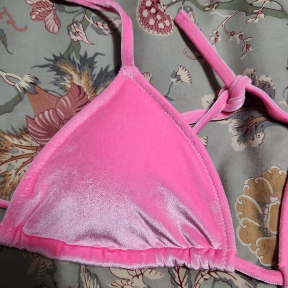 Aerie Triangle Velvet Bikini Top Pink Size Medium New With Tags - Picture 2 of 6
